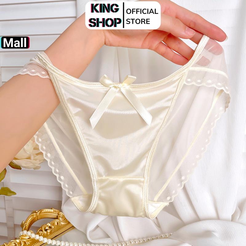 Combo 4 Quần Lót Nữ Lụa Satin Phối Ren Quần Lót Gợi Cảm Nữ Đáy 2 Lớp Khử Mùi Kháng Khuẩn KING SHOP L8836