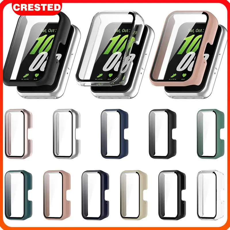 2 In 1 Tempered Glass + PC Case for Samsung Fit 3 All-around Bumper Shell Accessories With Film Screen Protector Protective Cover Case for Jam Tangan Smartwatch Samsung Galaxy Fit 3 Kaca
