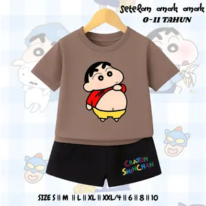 One set anak S1nchan Fat baju anak anak lengan pendek Bahan katun setelan anak anak muat sampai usia 10 tahun