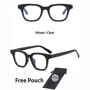 Kacamata Hitam Kaca Bening Frame Hitam Lensa Clear Putih Retro