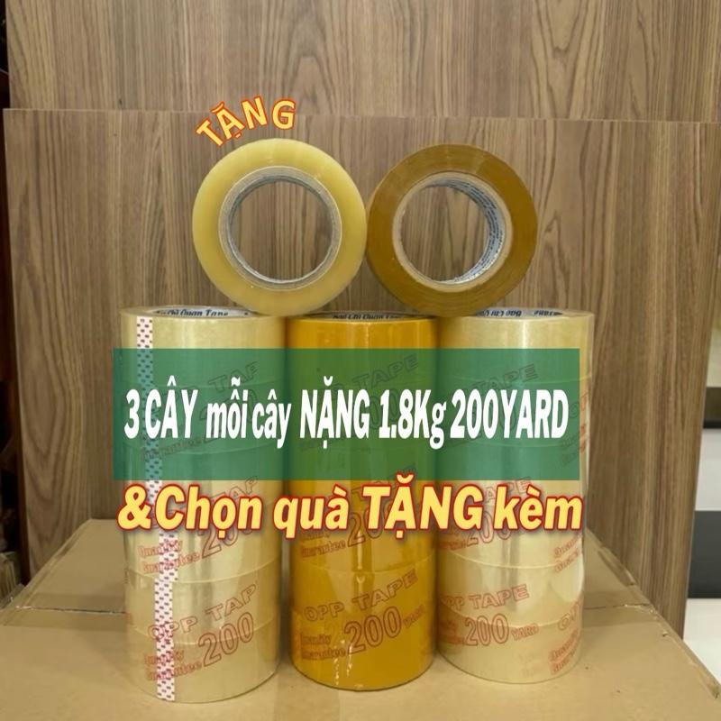 Rẻ+Quà Xịn 3cây Băng keo 1.8KG 200YARD + Chọn 1Quà: dao cắt Băng keo 500gram 2 cuộn dễ vỡ 2cuộn 200yard băng keo màu +Băng dán độ dính cao và khó đứt+ màu trong và đục vàng nặng 1.8kg cây +dùng để đóng hàng