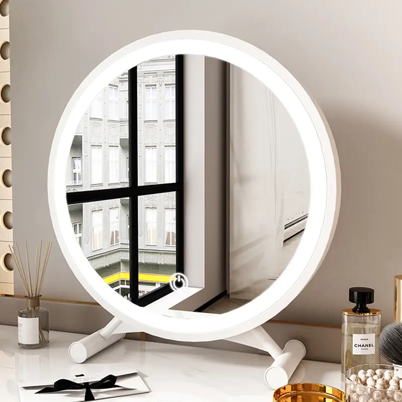 Cermin Kamar Mandi LED Bulat Anti Air + Rak Handuk Lipat Minimalis Hemat Ruang – Kaca Jernih Bingkai Premium 30cm 40cm