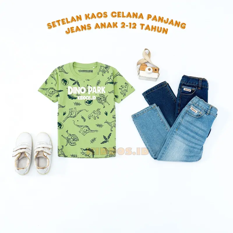 Setelan Kaos dan Celana Panjang Denim Anak Laki Laki DINO PARTY 1
