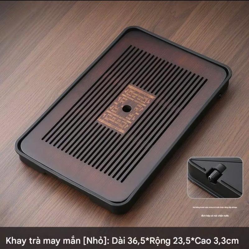 Khay trà tre Tiệm Trà Tiểu Bảo khay trà đạo đựnġ ấm chén có khay hứng nước tiện lợi cao cấp - Khay trà - khay tre