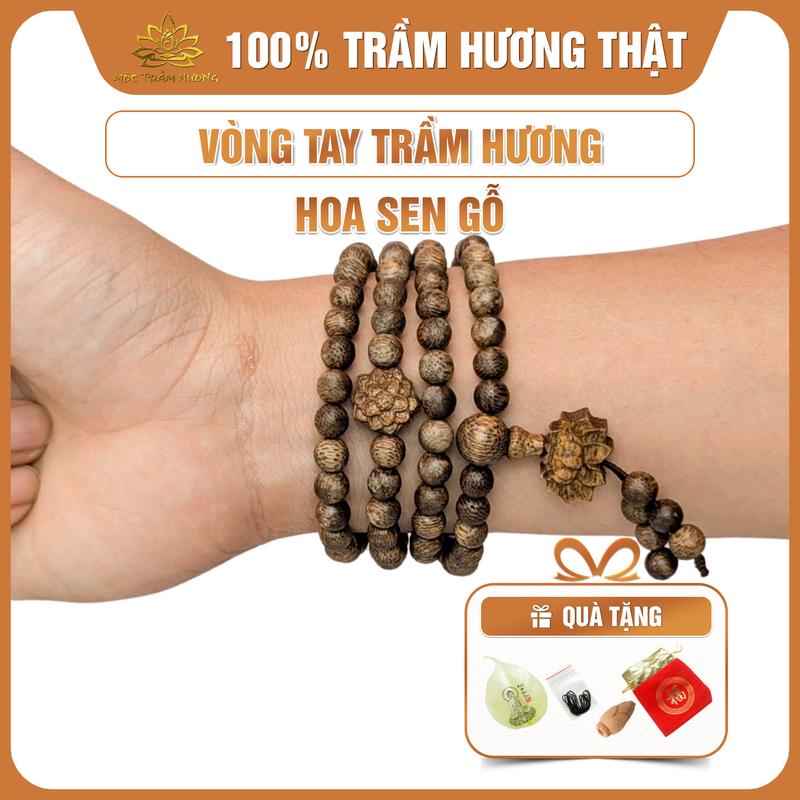 MTH Vòng Tay Trầm Hương Mix Hoa Sen Gỗ Trầm Mộc Trầm Hương - Vòng Trầm Tốc Việt Đủ Size Nam Nữ Phụ Kiện Túi Gấm Lá Bồ Đề Nụ Trầm Đốt Dây Xâu - Đeo Tay Voi