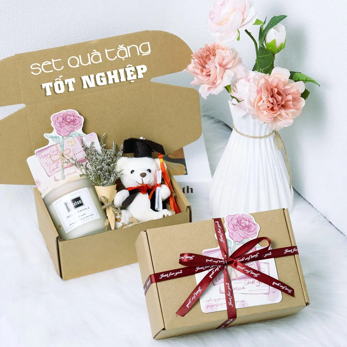 SET QUÀ TẶNG Sinh Nhật - Tốt Nghiệp - Tuỳ chọn Nến Thơm và Gấu Bông - HL02 HiLo Candles