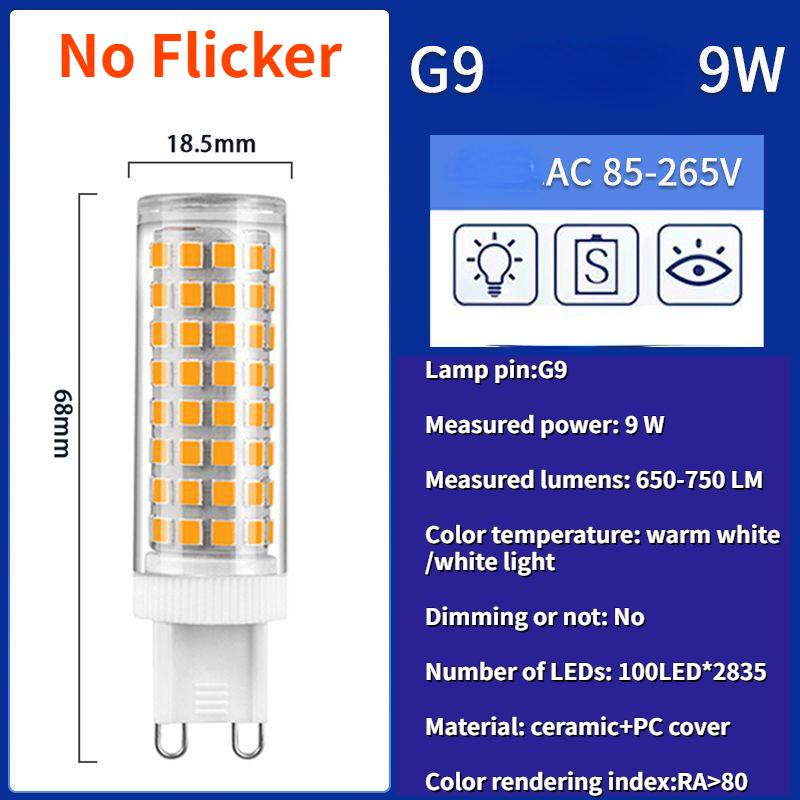 BIA Flicker-free G9 LED Corn Light, Wide Voltage 100-240V, High Brightness Energy-saving G9 LED Bulb, Ceramic, 5W, 9W, 10W, Warm White, White Light, Excellent Lighting 5
