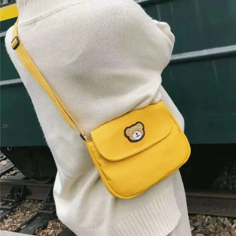 Twenty Bag - Tas Selempang Mini Anak Wanita Pria Terbaru Kekinian Motif Carakter BERUANG TUTUP BORDIR Fashion Korean Style Murah Bahan Canvas Tebal 4