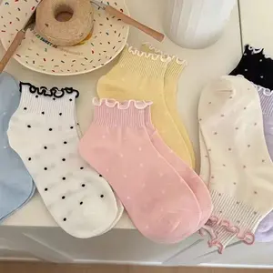 Kaos kaki bermata jamur untuk wanita, katun murni, kaos kaki tipis serbaguna musim panas, gadis polkadot musim semi dan musim gugur, kaos kaki rendah yang trendi dan lucu