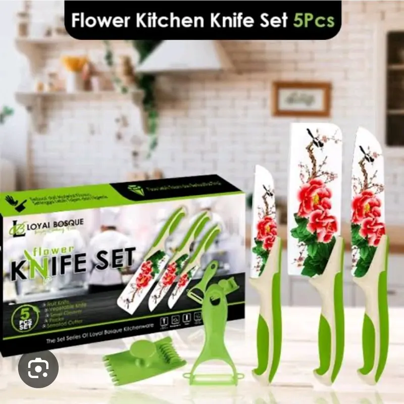 pisau bunga flowers kitchen knife set 5pcs pisau set motif bunga pisau dapur Kitchenware 0