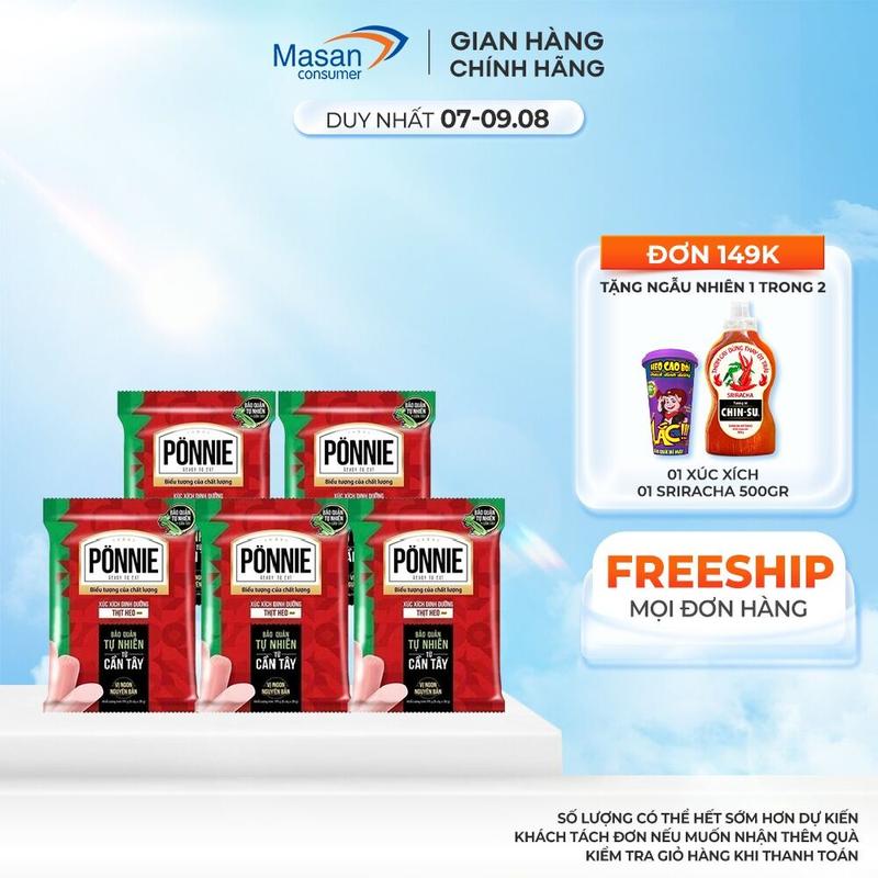 Combo 5 Xúc xích tiệt trùng Ponnie vị Heo gói x 5cây x 35gr