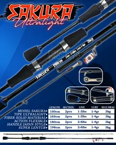 Joran Ultralight Sakura Bahan Fiber Solid Joran UL Lure 1-4gr Pancing