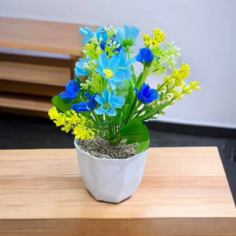 Paket 5 Bunga Aster Artificial dengan Pot Permata - 5 Warna 4