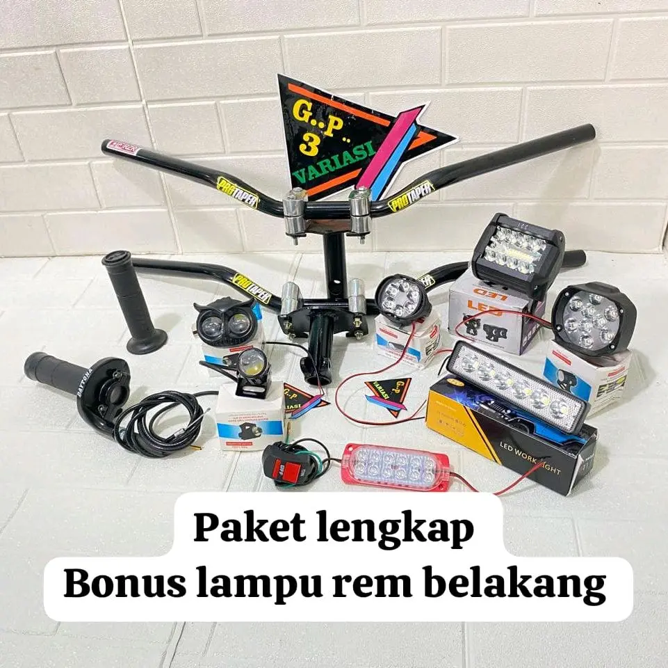 PAKET LENGKAP STANG RZR PROTEPER HITAM+DUDUKAN/ADAFTOR STANG+GAS SPONTAN POLOS+LAMPU LED+saklar lampu@BONUS LAMPU REM BELAKANG Motorcycle