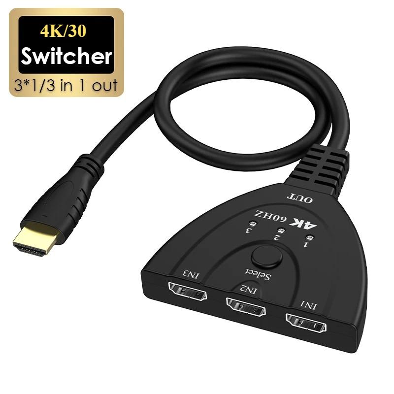 Bộ Chuyển Đổi HDMI Switch 3 Vào 1 Ra 4K 30Hz, Bộ Chia HDMI 3 Cổng Cho TV Box, PS4, TV
