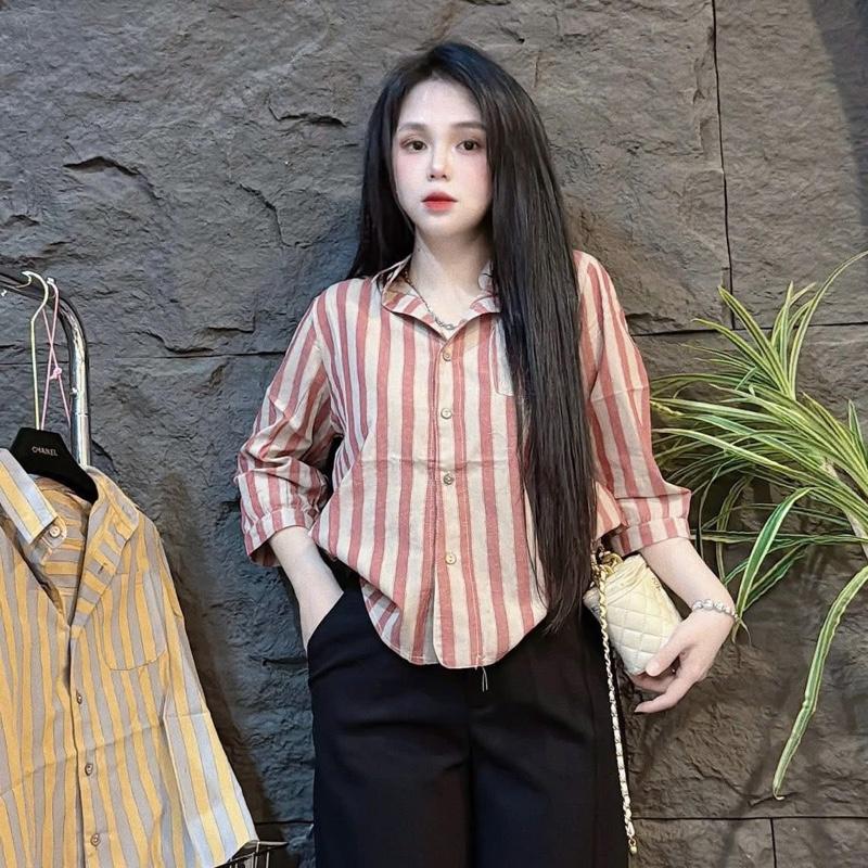 Áo sơ mi kẻ tay lỡ phiên bản kẻ to chất mềm mát