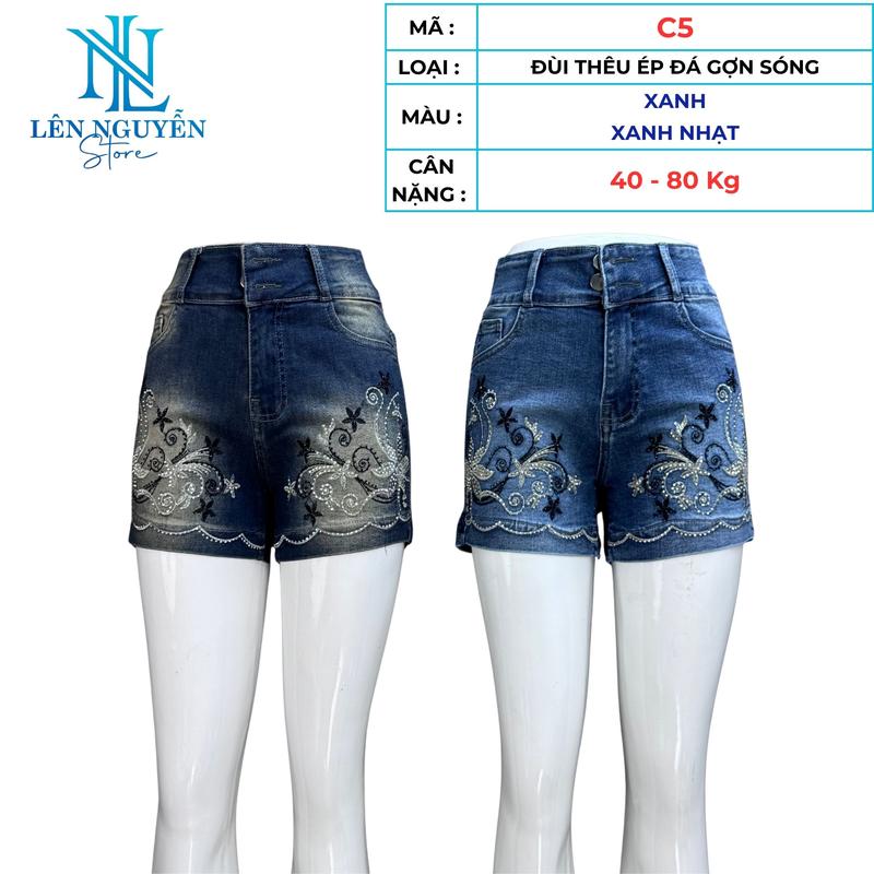 C5 Len Nguyen Store Quần Jean Bò Nữ Đùi Shot Lưng Cao 2 Nút Dài 30-35cm Màu Xám Xanh Size 40kg-80kg Thiết Kế Thêu Lai Co Giãn Mền Mịn Bigsize Hotgirl Skinny Ống Ôm Trẻ Trung Tự Tin Dễ Phối Đồ. Women Pants Denim