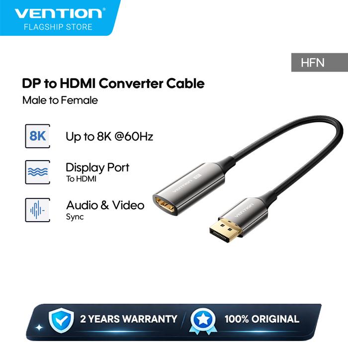 Gambar Vention Kabel Converter Displayport DP Male to HDMI Female 4K 8K 60hz 144Hz HDR Cotton Braided - HFN dari Vention By Andalan Kota Administrasi Jakarta Utara Tokopedia