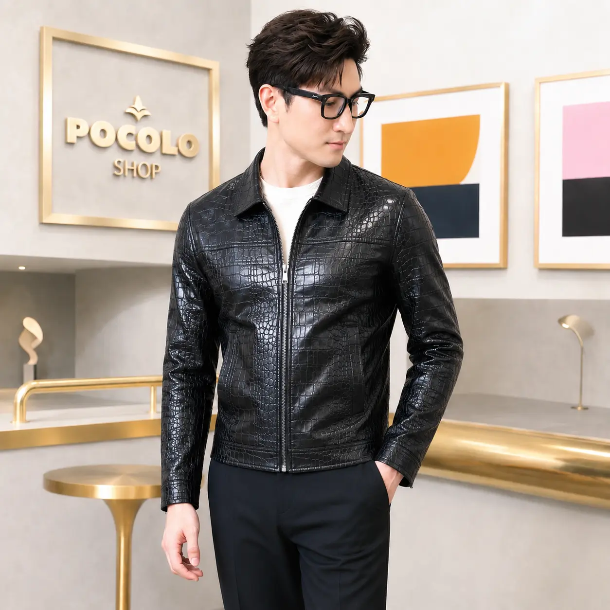 {live A02 đen xả kho } Aó da vân da cá sấu lót lông bảo hành da 12 tháng da Microfiber