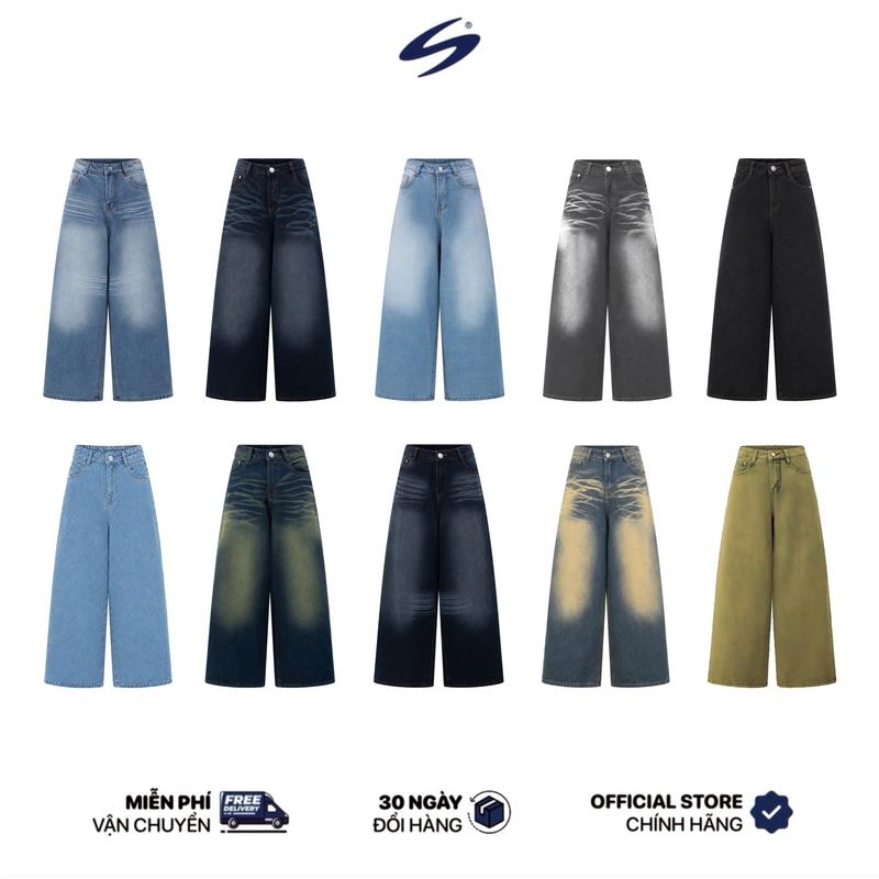 SATELLITE WASHED STRAIGHT WIDE JEANS - Quần Jeans Wash Màu Ống Suông Rộng UNISEX - ST001