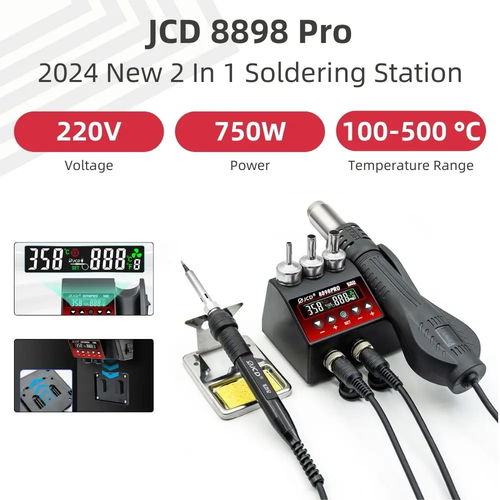 JCD 750W 2 Trong 1 2024 Trạm Hàn Mới 8898 Pro 220V Để Sửa Chữa Linh Kiện Điện Tử SMD BGA