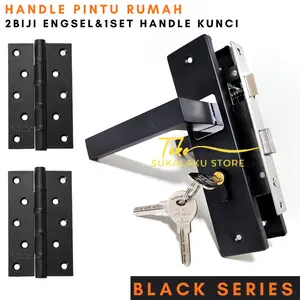 gagang Pintu Warna Hitam dan 2pcs Engsel Ukuran 5in - Paket Lengkap