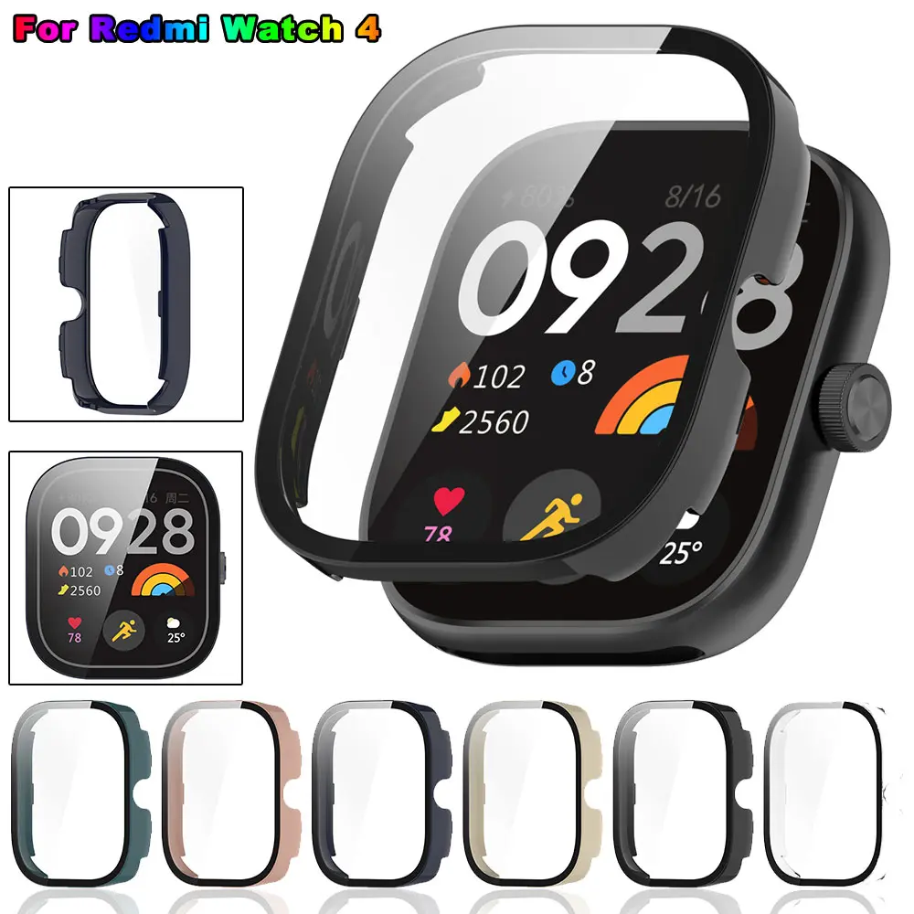 Sarung PC + filem kaca untuk Redmi Watch 4, perlindungan cangkerang penuh, tali gantian untuk Xiaomi Redmi Watch4, sarung pelindung