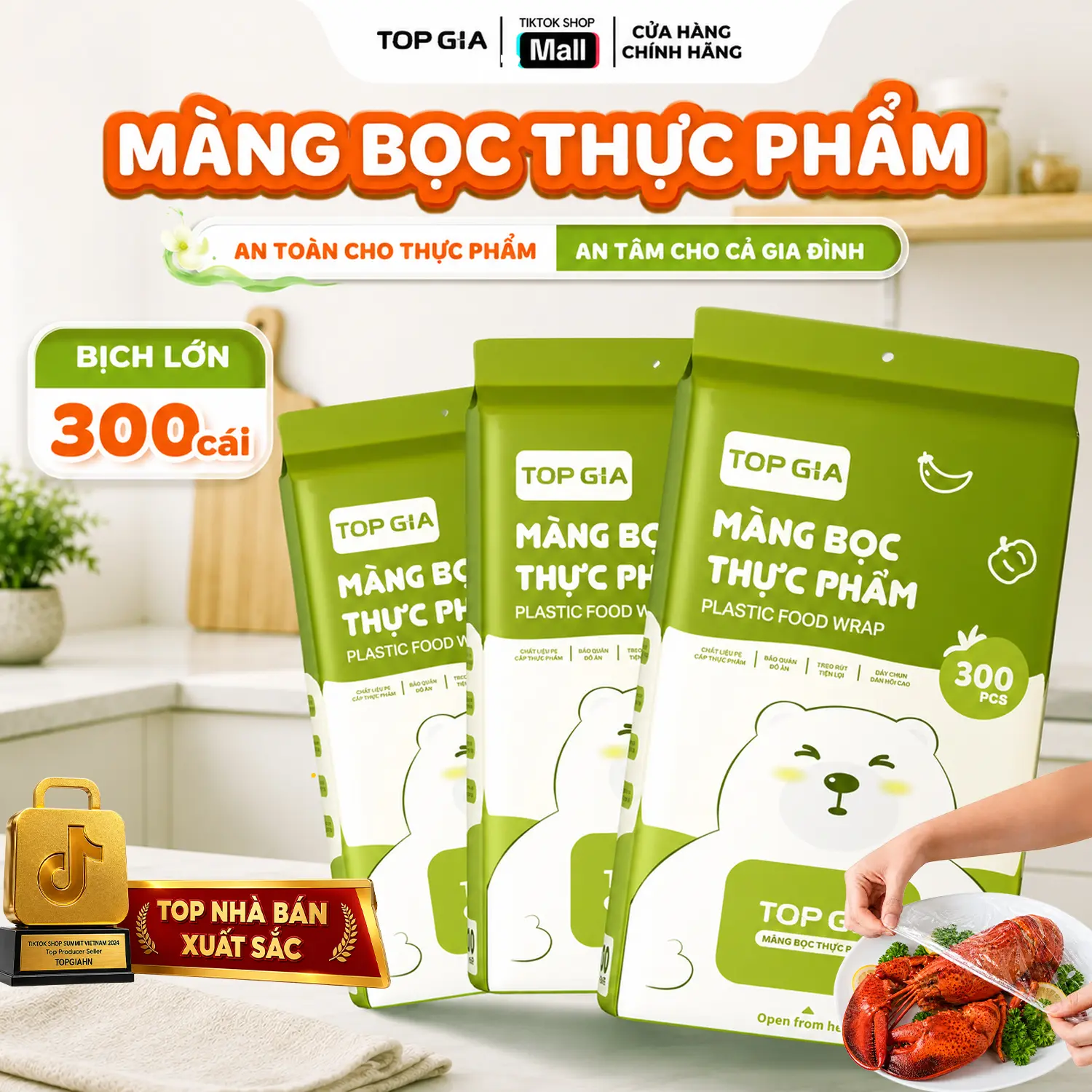 [SIÊU RẺ - BẢN CAO CẤP] Màng Bọc Thực Phẩm TOP GIA Treo Tường Dạng Rút (Tặng Móc Treo) An Toàn Tiện Lợi, Có Chun Co Dãn Đa Chiều Siêu Dai Chất Liệu PE Dày Bền Chống Bay Mùi Giữ Mới Thực Phẩm MangBocThucPhamCoGian (MBTP)