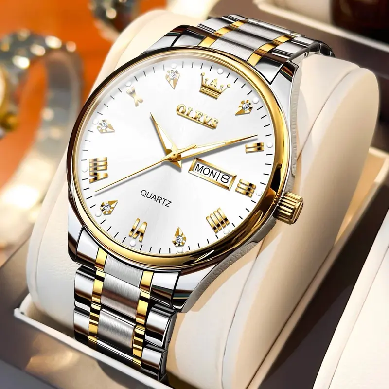 OLEVS Jam Tangan Pria Original 5563 Anti Air Luxury Analog Stainless Steel Cod Watch for Men Arloji Dari Kaca 6