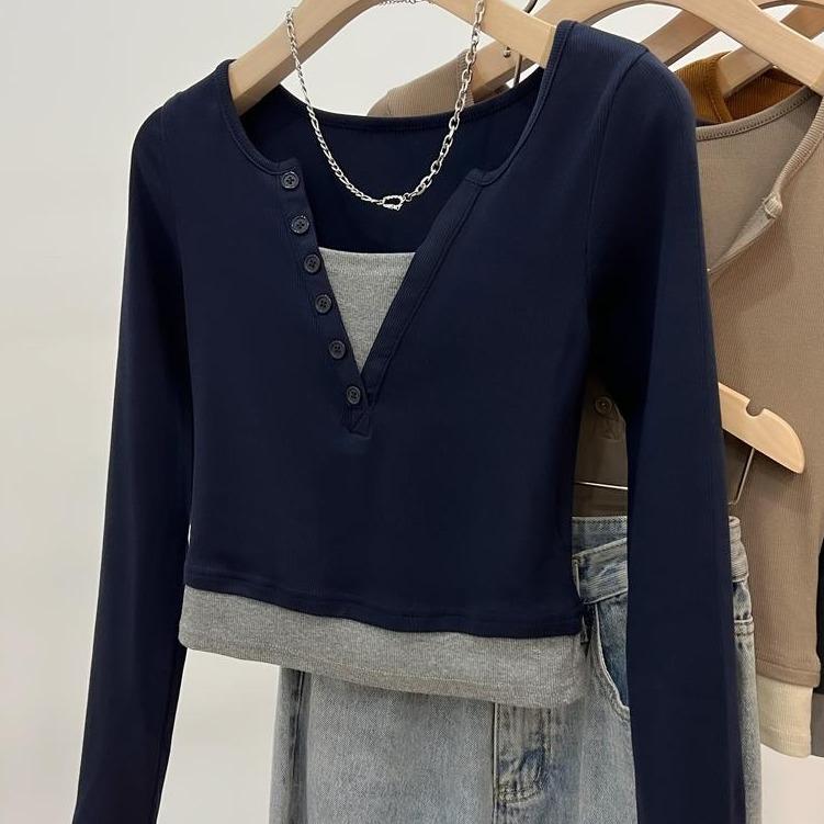 Áo Thun Giả Hai Chiếc, Thời Trang Mùa Xuân Và Mùa Thu, Phong Cách Cổ Điển Ins, Áo Cánh Dành Cho Nữ, SS24 2