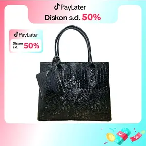 LYKA - Crocobun Tas Tenteng Souldher Cewek Wanita Perempuan 3 Ruang Bahan Kulit Croco Sintetis Free Dompet Pouch