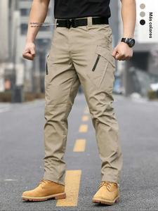 Pantalones cargo para hombre de color liso con bolsillo con solapa y cremallera sin cinturón, pantalones informales y cómodos con botón para el día a día, pantalones de hombre para todas las temporadas