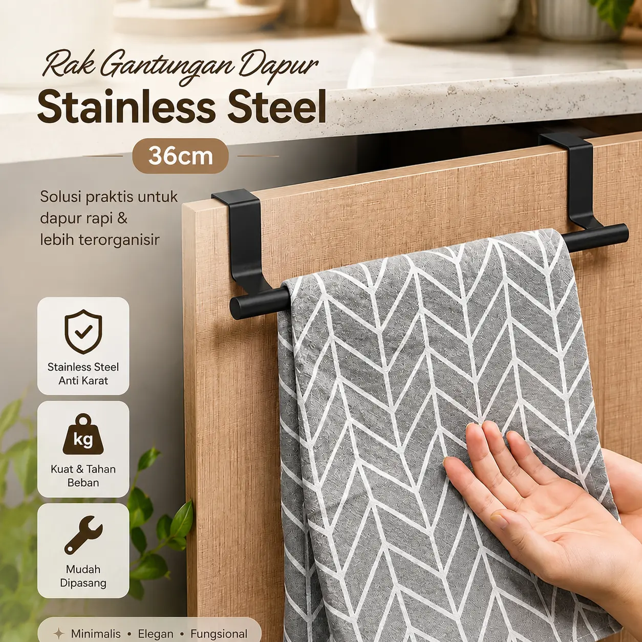 Stouge Rak Gantungan Handuk Kain Stainless Steel Kitchen Hanger 36cm - PXM20