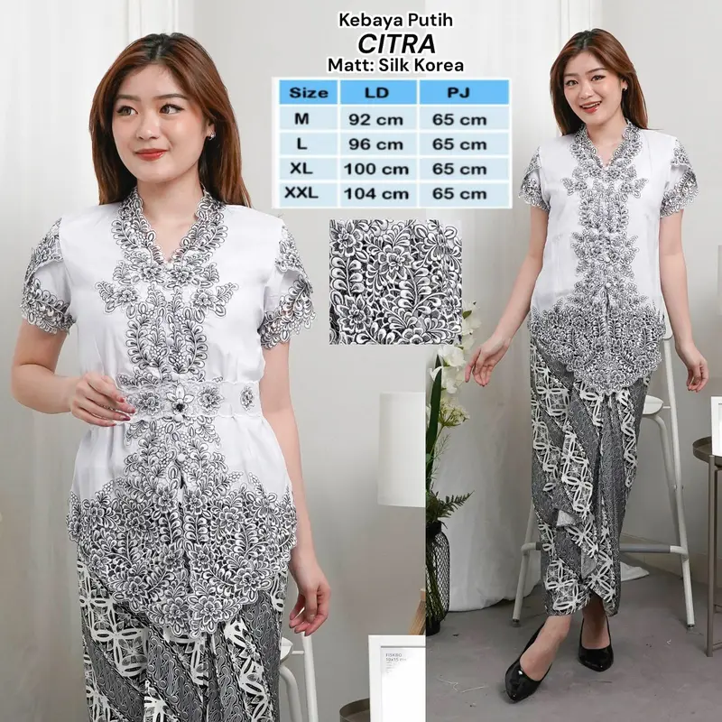 Atasan Kebaya Encim Modern Katun Silky Kombinasi Brukat Bordir Tulip Pendek Wanita 3