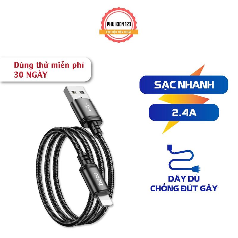  Cáp sạc nhanh Hoco 2.4A dây dù chống đứt 1m 2m | cáp sạc và truyền dữ liệu cho iphone android 