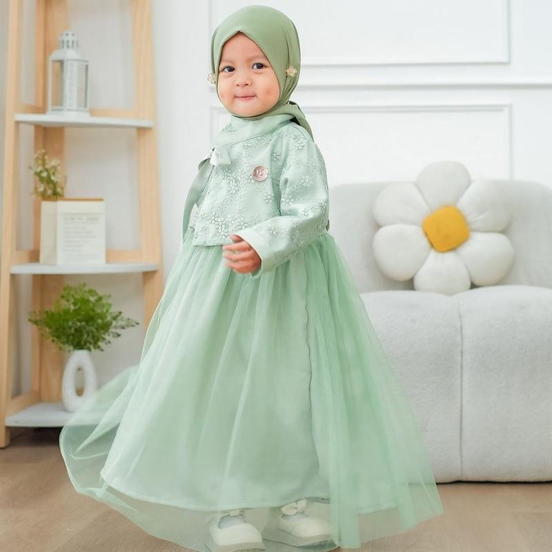 Product Introduction of Mafaza Dress Kids Pesta Brukat Mewah Simple Elegant Gamis Anak Perempuan Muslimah Umur 3 4 5 6 Tahun Bahan Velvet Mix Tile Gaun Lebaran Baju Anak Cewek Perempuan Kondangan Pink 44
