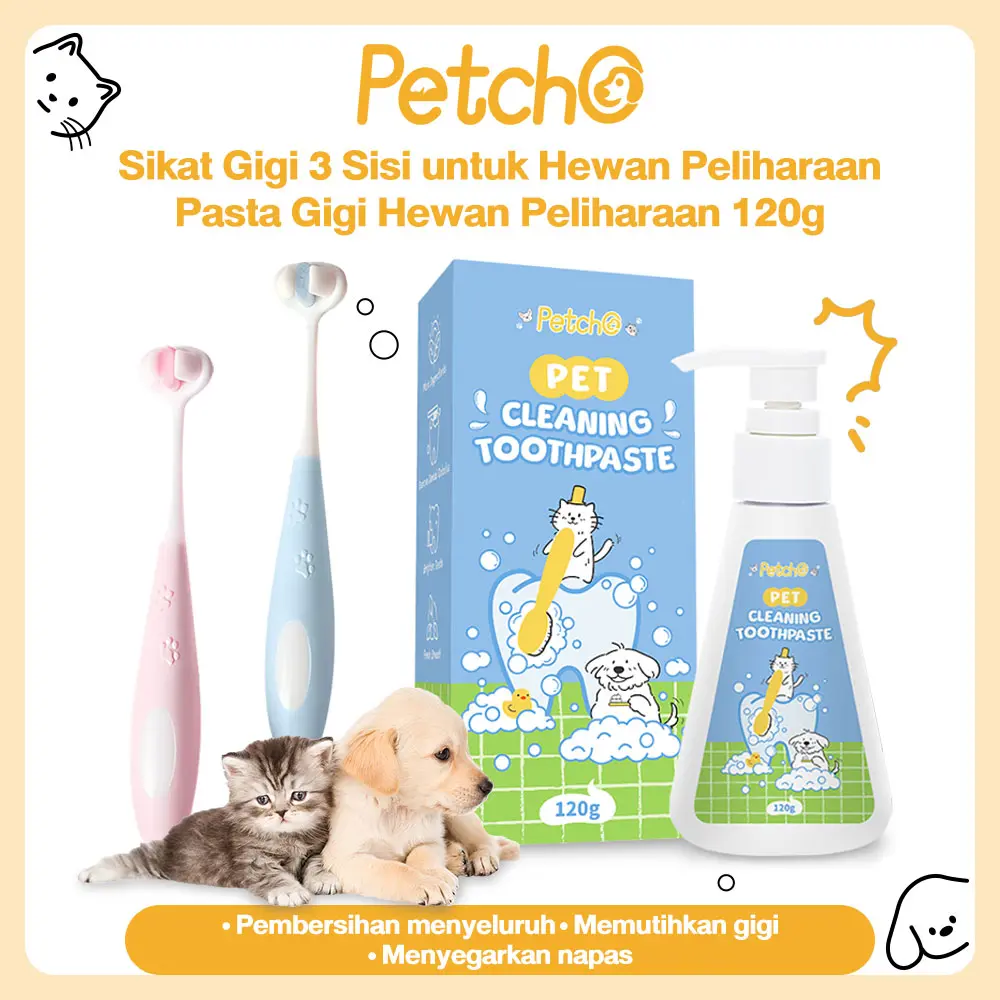 Petcho Pasta Gigi Anjing Kucing Sikat Gigi Perawatan Mulut Menghilangkan Karang Bau Mulut Set Perawatan Hewan Peliharaan