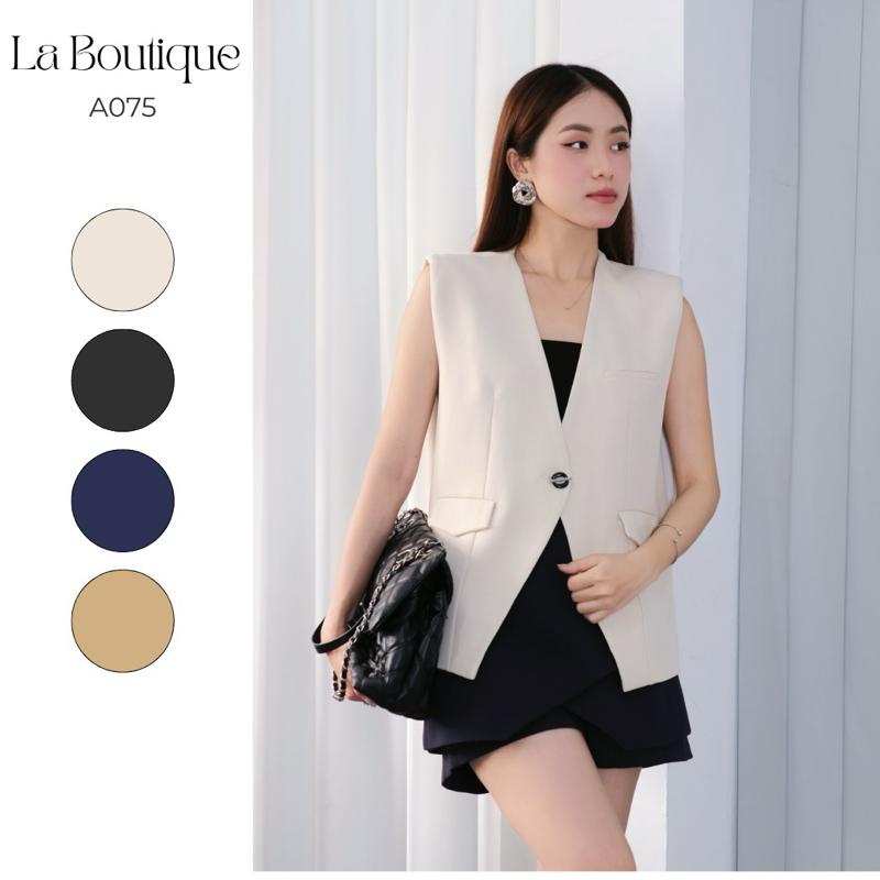 La Boutique - Áo Blazer Nữ Không Tay Có Độn Vai Chất Cotton Lạnh Dày Dặn không kèm áo quây -A075