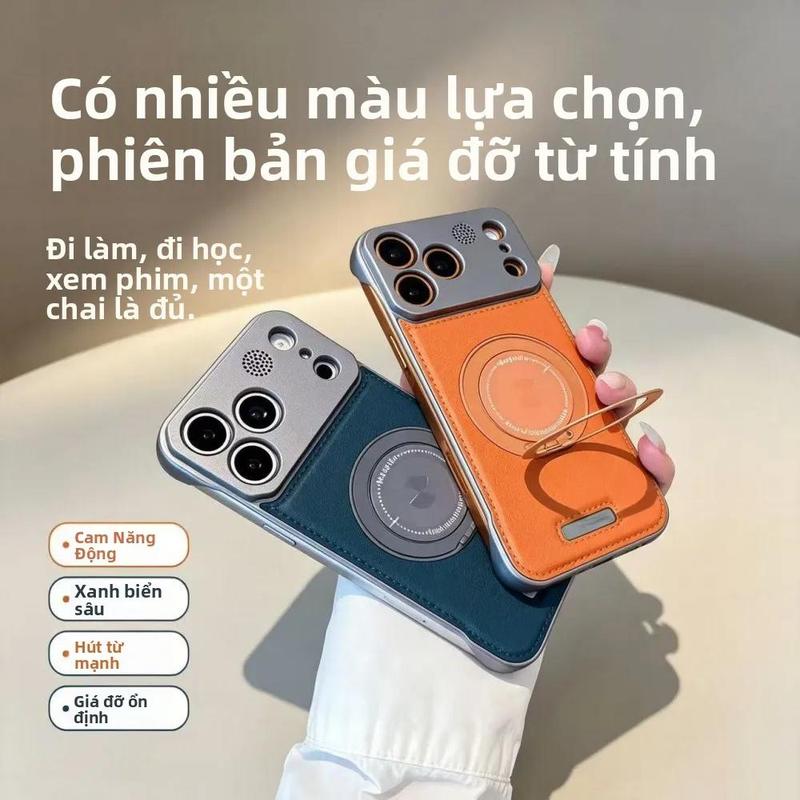 Ốp lưng bán nửa thân bằng da màu kim loại mới cho iPhone 18/17/16/15/14/13/12/11, hỗ trợ từ tính và tinh dầu; ốp lưng chống sốc dành cho iPhone 15 Pro và 12/13 mini/18PROMAX