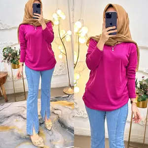 Kaos rib knit oblong melar adem tebel jumbo berhijab polos lengan panjang nyaman cantik wanita