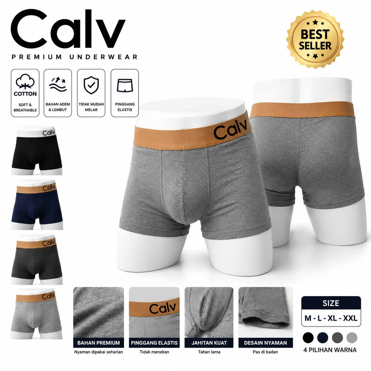 Celana Dalam Boxer Pria (1 Box Isi 3 Pcs) Boxer Pria Katun Karet Pinggang Berkualitas Dewasa Cowok Sport Nyaman Kotak Pendek Remaja Motif
