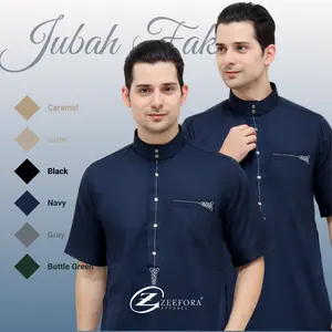 Zeefora Gamis Fakhri Jubah Saudi Basic Thobe Pria Dewasa Kancing Snap Lengan Pendek Berkualitas