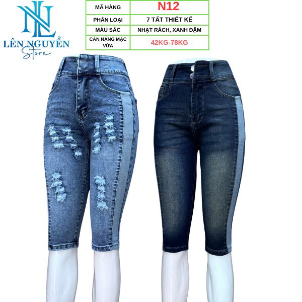 N12 [ Len Nguyen Store ] Quần Jean (Bò) Nữ Ngố 7 Tất Dài 60-63cm, Màu Xám, Xanh, Size 40kg-80kg, Thiết Kế , Lưng Cao 2 Nút, Co Giãn, Mền Mịn, Bigsize, Hotgirl, Skinny, Ống Ôm, Mang Phong Cách Năng Động, Trẻ Trung, Tự Tin, Dễ Phối Đồ. Women Pants Denim
