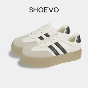 SHOEVO Wanita Klasik Sepatu Baru Dengan Sol Tipis  Sneakers Kasual Olahraga  Hitam/Krem ST083 Casual Sport Cewek