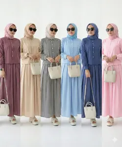 One Set Sheila Setelan Wanita Kemeja Rok Bahan Katun Premium Salur Nyaman