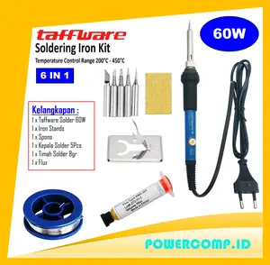 Paket Solder Taffware 60W 6 in 1 Lengkap dengan Flux, Timah, 5 Mata Solder, Dudukan & Spon – Alat Solder Elektrik Praktis untuk Teknisi & Pemula – TH60