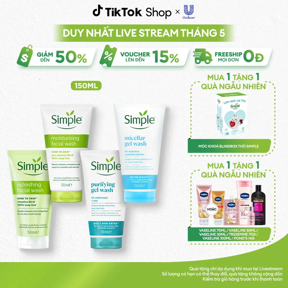 Sữa Rửa Mặt Simple hỗ trợ làm sạch và Dưỡng Ẩm Da 150ml [1]