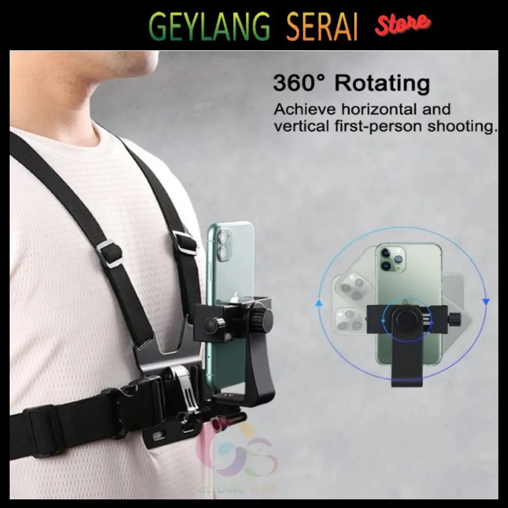 Chest Strap Hp / Tali Holder Dada Handphone / Sabuk Dada Dengan Head Strap Mic Clip On dan Remote Bluetooth Smartphone