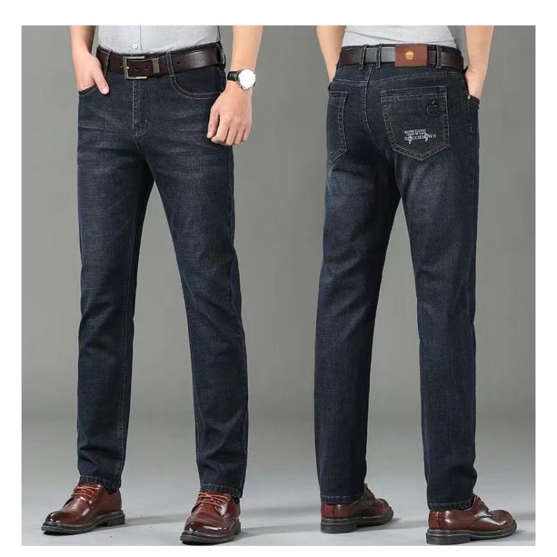 Quần Jean Lót Lông Cừu Cho Nam Quần Giữ Nhiệt Thẳng Co Giãn Màu Đen Dày Quần Ống Rộng Ngoại Cỡ Mùa Đông