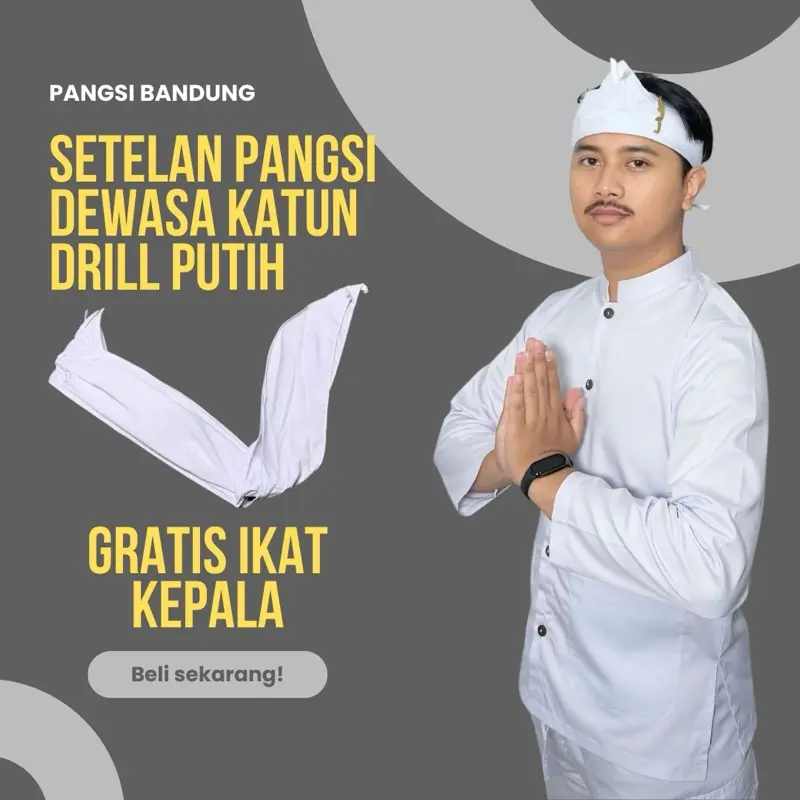 Setelan Pangsi Dewasa Katun Dril Gratis Ikat Kepala (PUTIH)